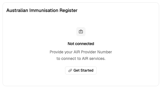 AIR Integration card with Get Started button