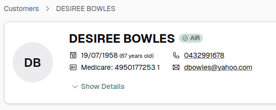 Customer profile showing AIR Identified badge
