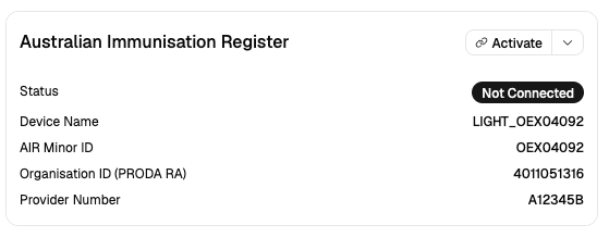 AIR Integration card showing Activate button