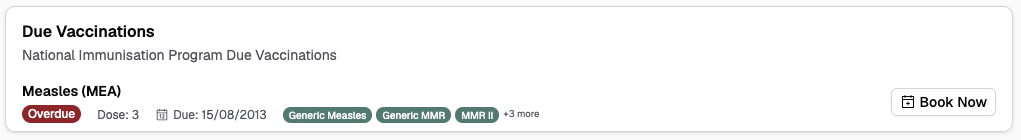 Due vaccines card with status badges
