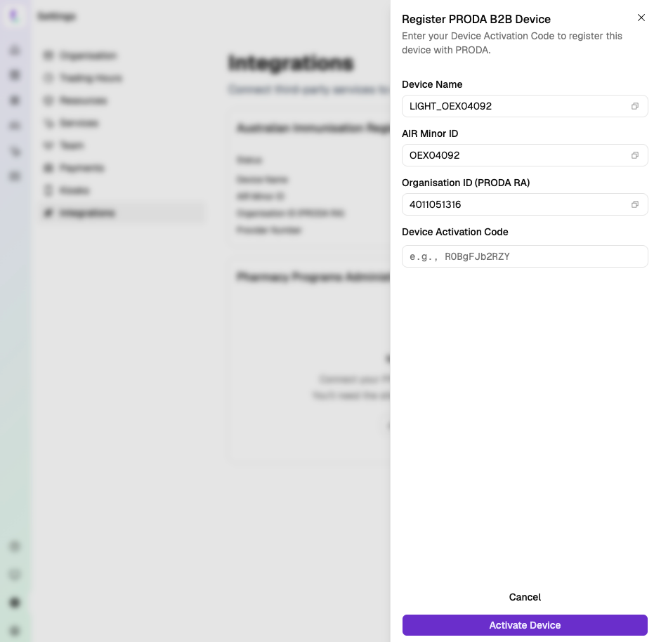 PRODA activation form