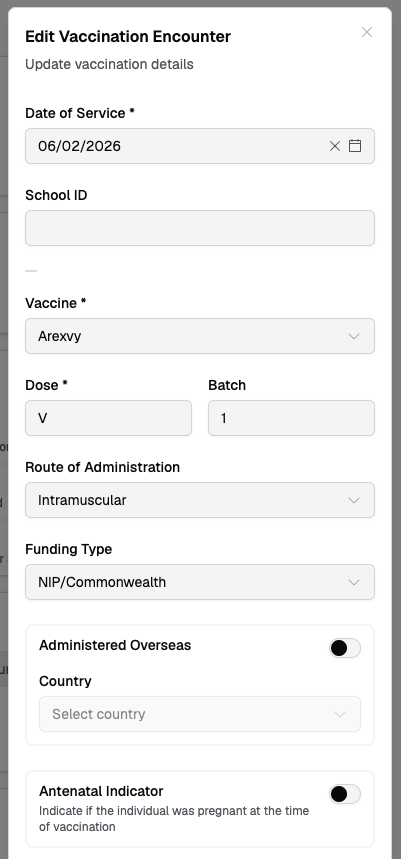 Update encounter form